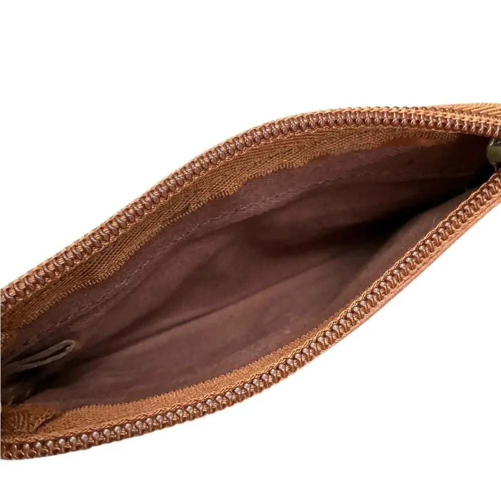 Fossil Brown with green Floral Stitched Leather ID Wallet EUC